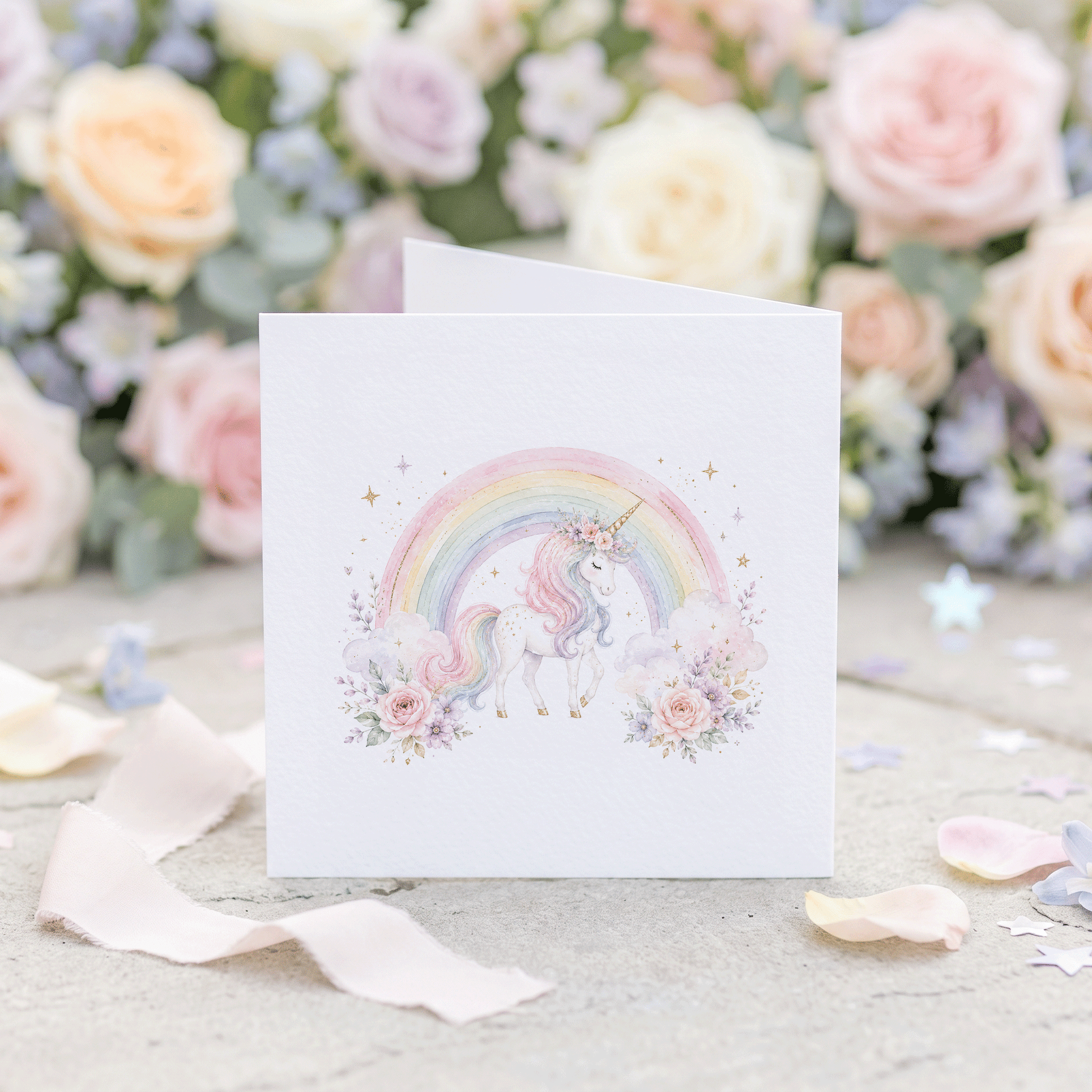 Personalized Granddaughter Unicorn Birthday Card – Pastel Rainbow 5x5 Greeting Card - Pretty Gifted