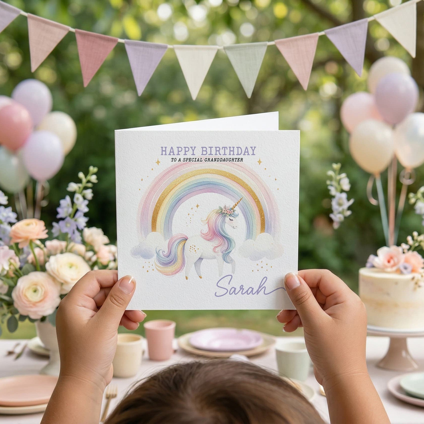 Personalized Granddaughter Unicorn Birthday Card, Rainbow Gift - Pretty Gifted