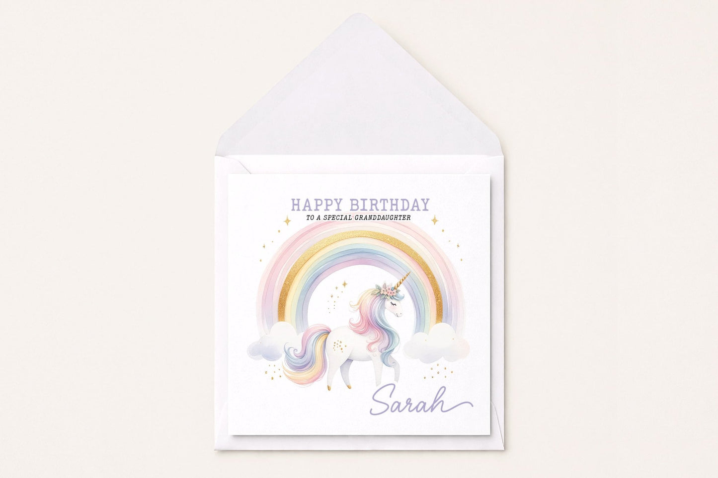 Personalized Granddaughter Unicorn Birthday Card, Rainbow Gift - Pretty Gifted