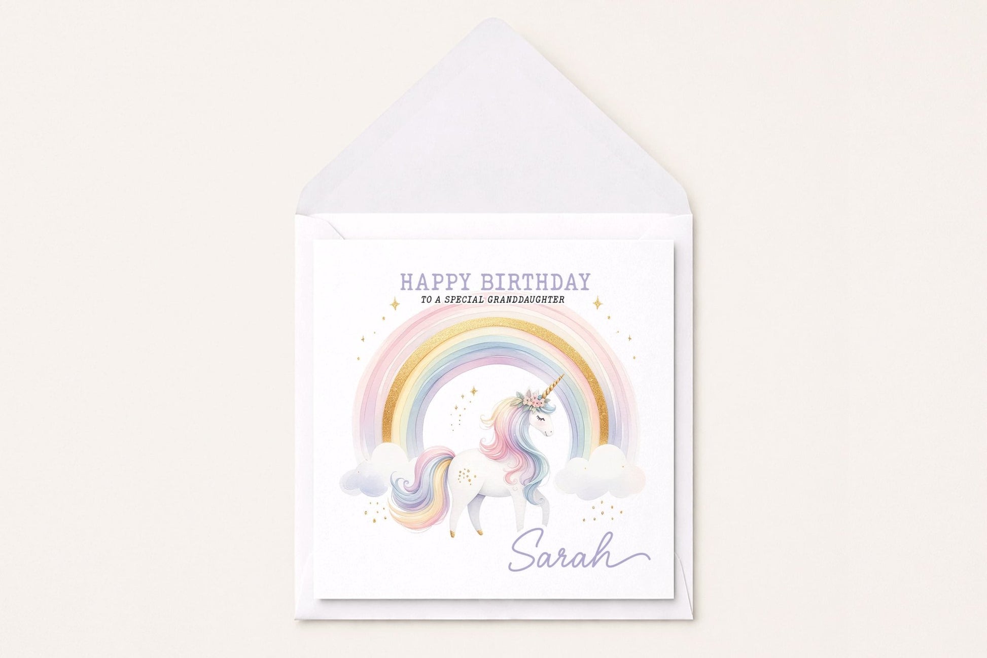 Personalized Granddaughter Unicorn Birthday Card, Rainbow Gift - Pretty Gifted