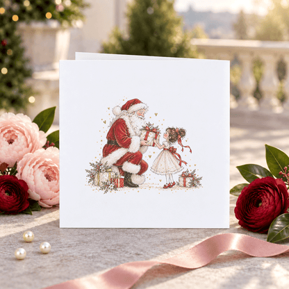 Personalized Niece Christmas Card, Santa Present Scene - Pretty Gifted