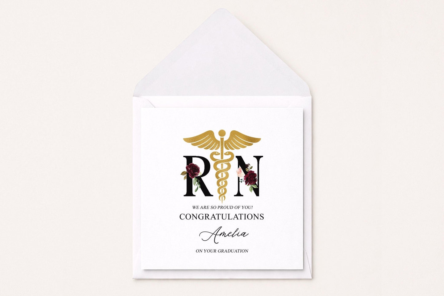 Personalized Nurse Graduation Card, RN Floral Gift - Pretty Gifted