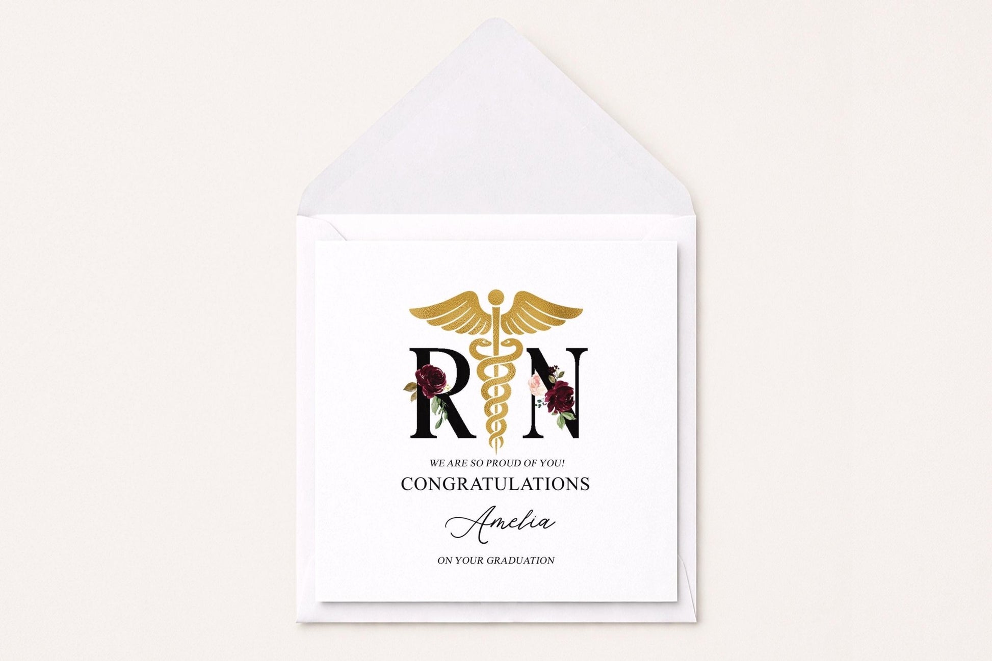 Personalized Nurse Graduation Card, RN Floral Gift - Pretty Gifted