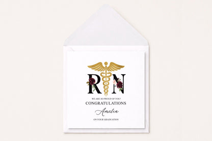 Personalized Nurse Graduation Card, RN Floral Gift - Pretty Gifted