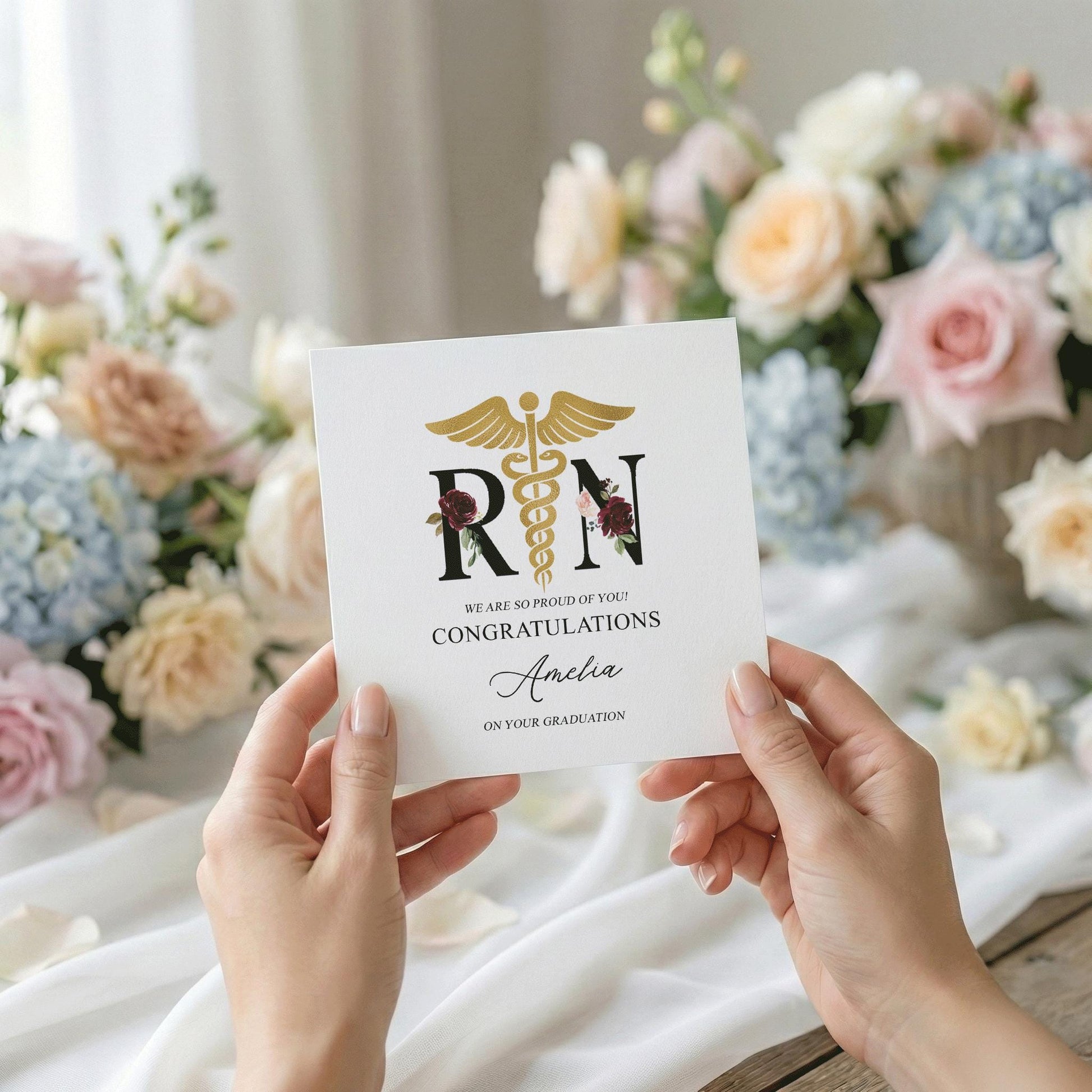 Personalized Nurse Graduation Card, RN Floral Gift - Pretty Gifted