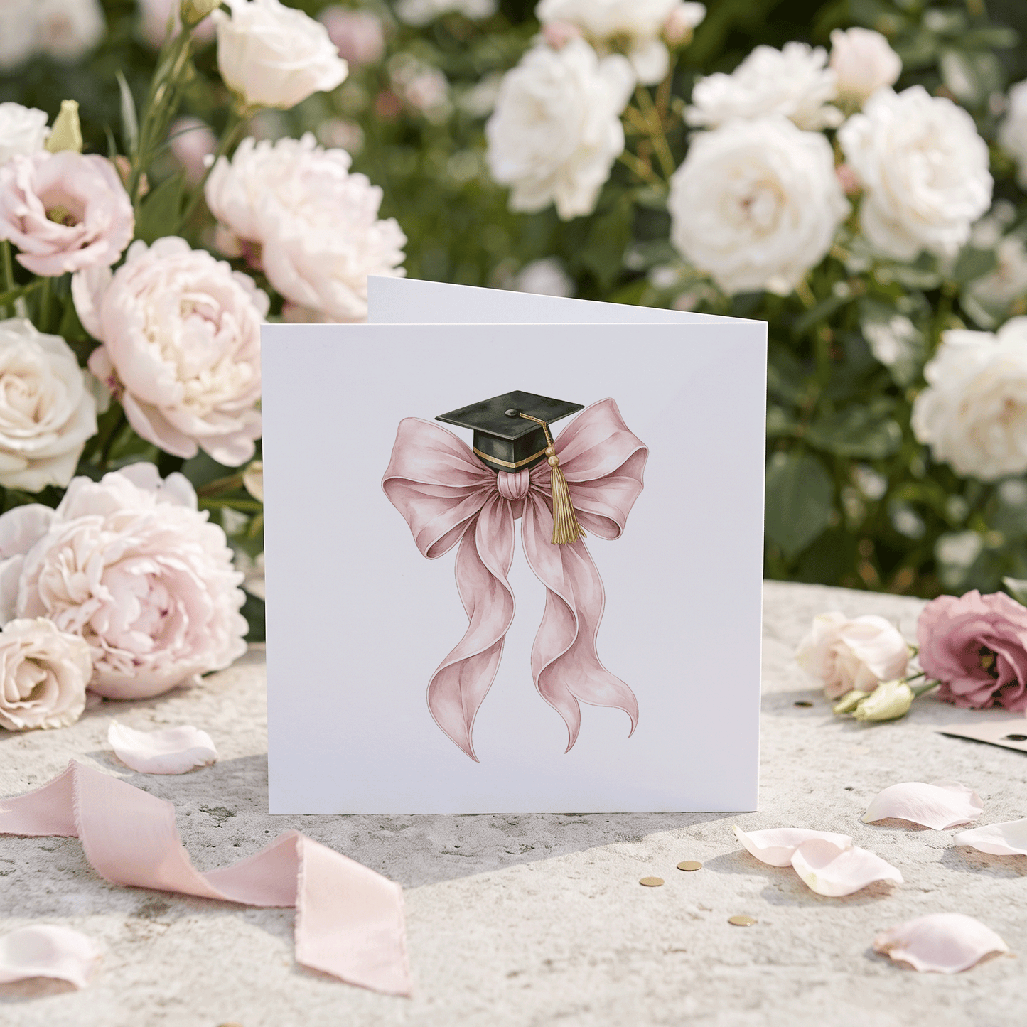 Personalized Pink Bow Black and Gold Graduation Card - Pretty Gifted