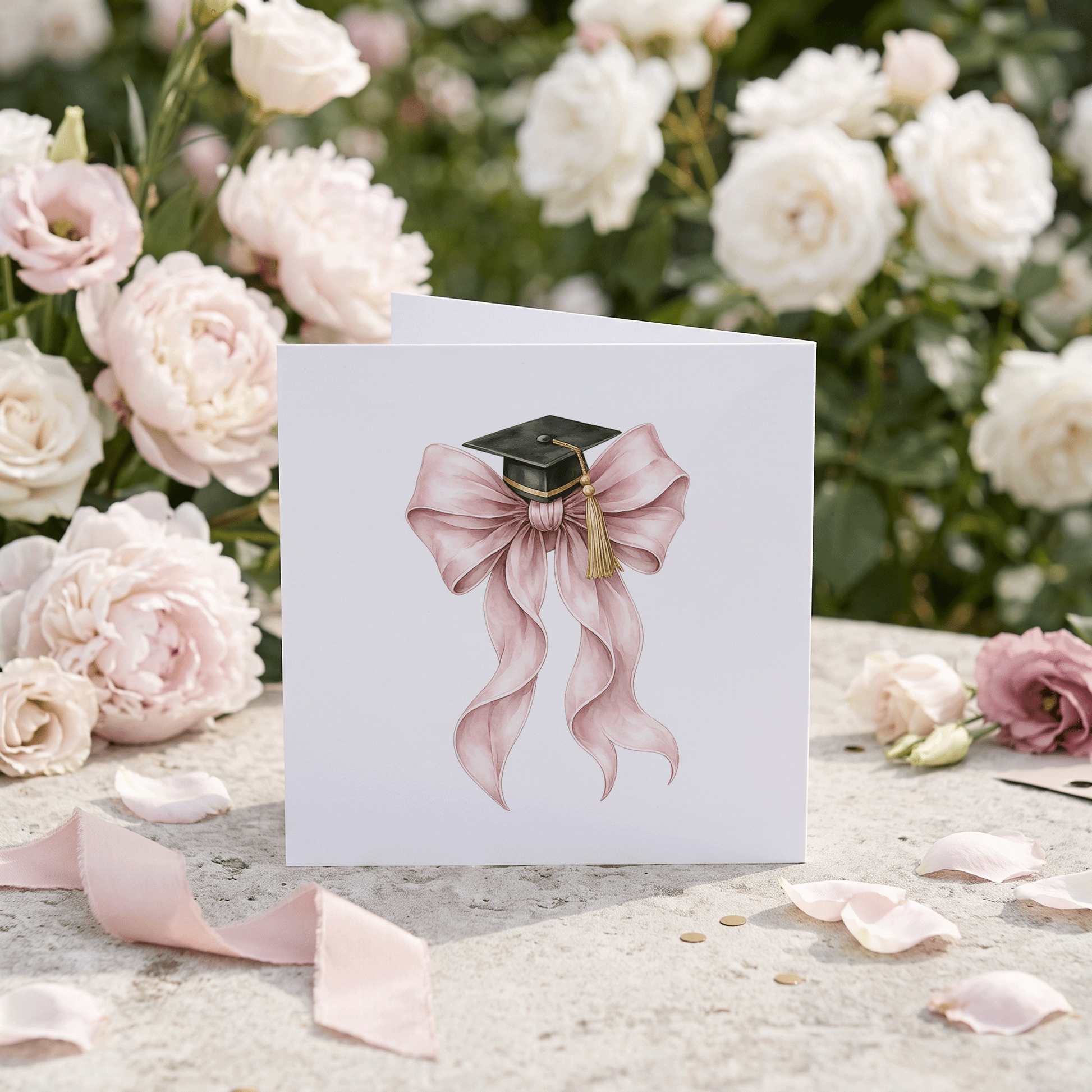 Personalized Pink Bow Black and Gold Graduation Card - Pretty Gifted