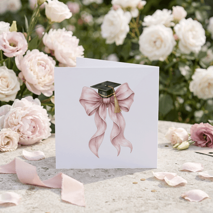 Personalized Pink Bow Black and Gold Graduation Card - Pretty Gifted