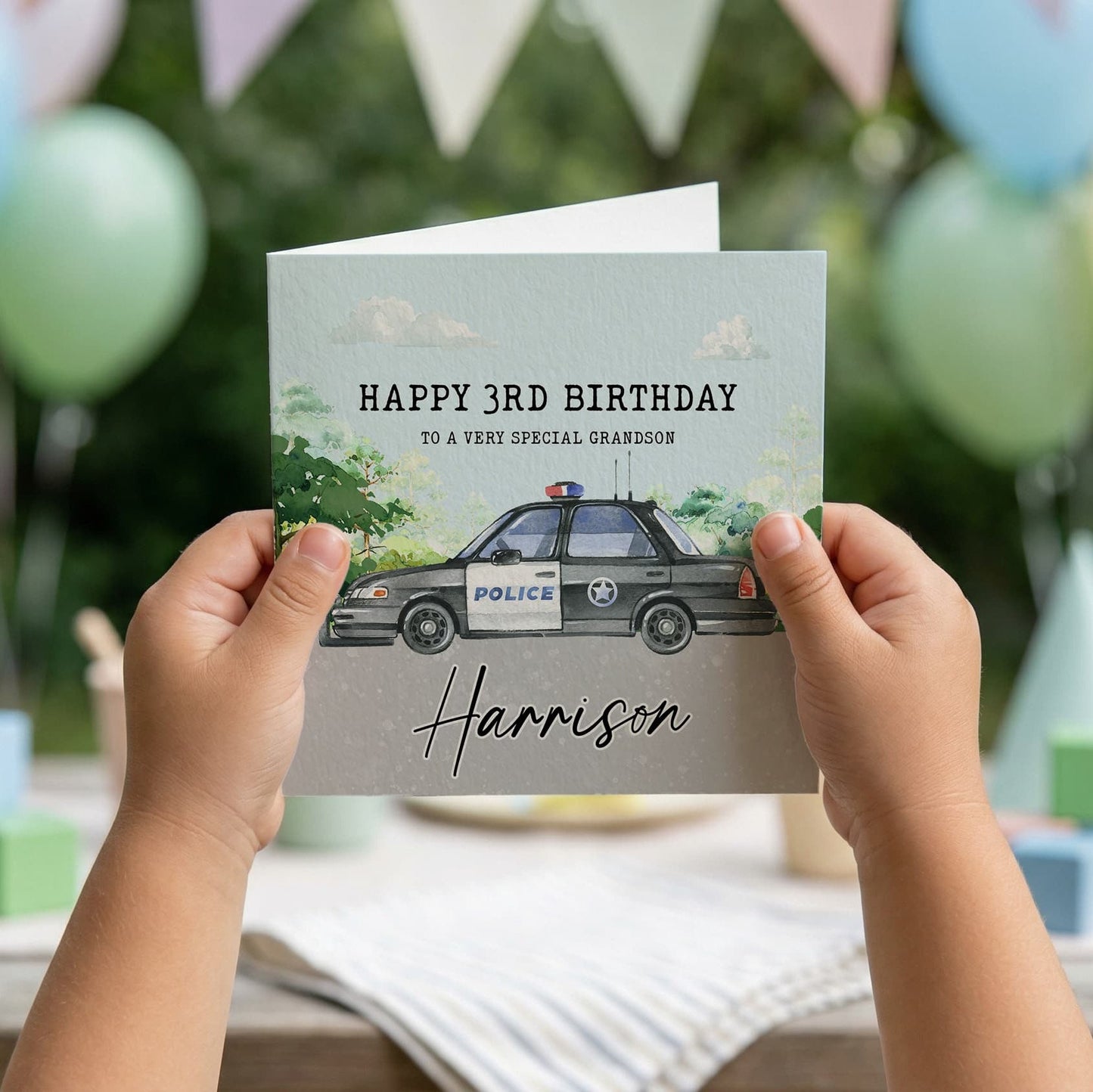 Personalized Police Car Birthday Card, Custom Kids Gift - Pretty Gifted