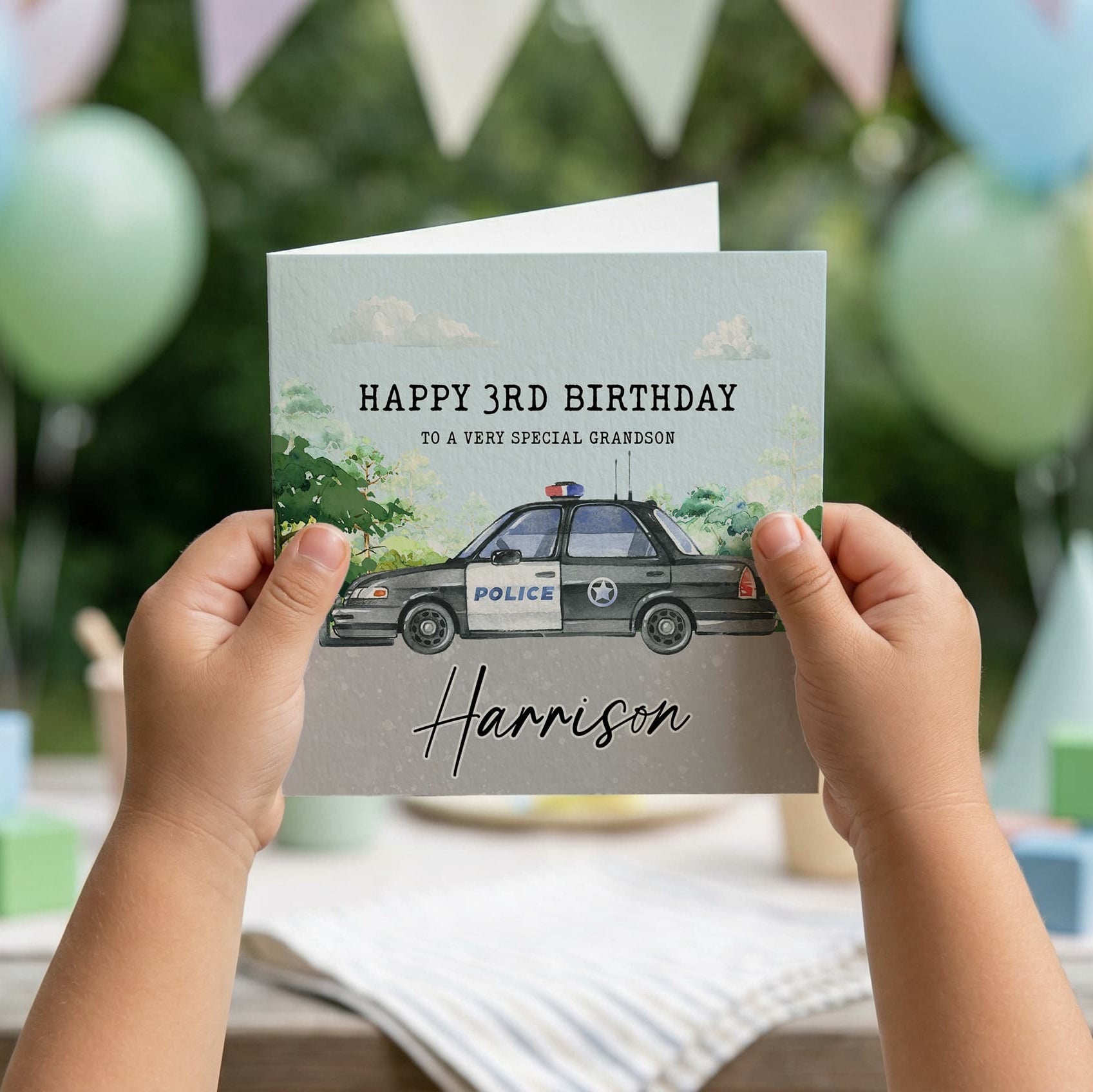 Personalized Police Car Birthday Card, Custom Kids Gift - Pretty Gifted