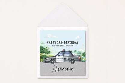 Personalized Police Car Birthday Card, Custom Kids Gift - Pretty Gifted