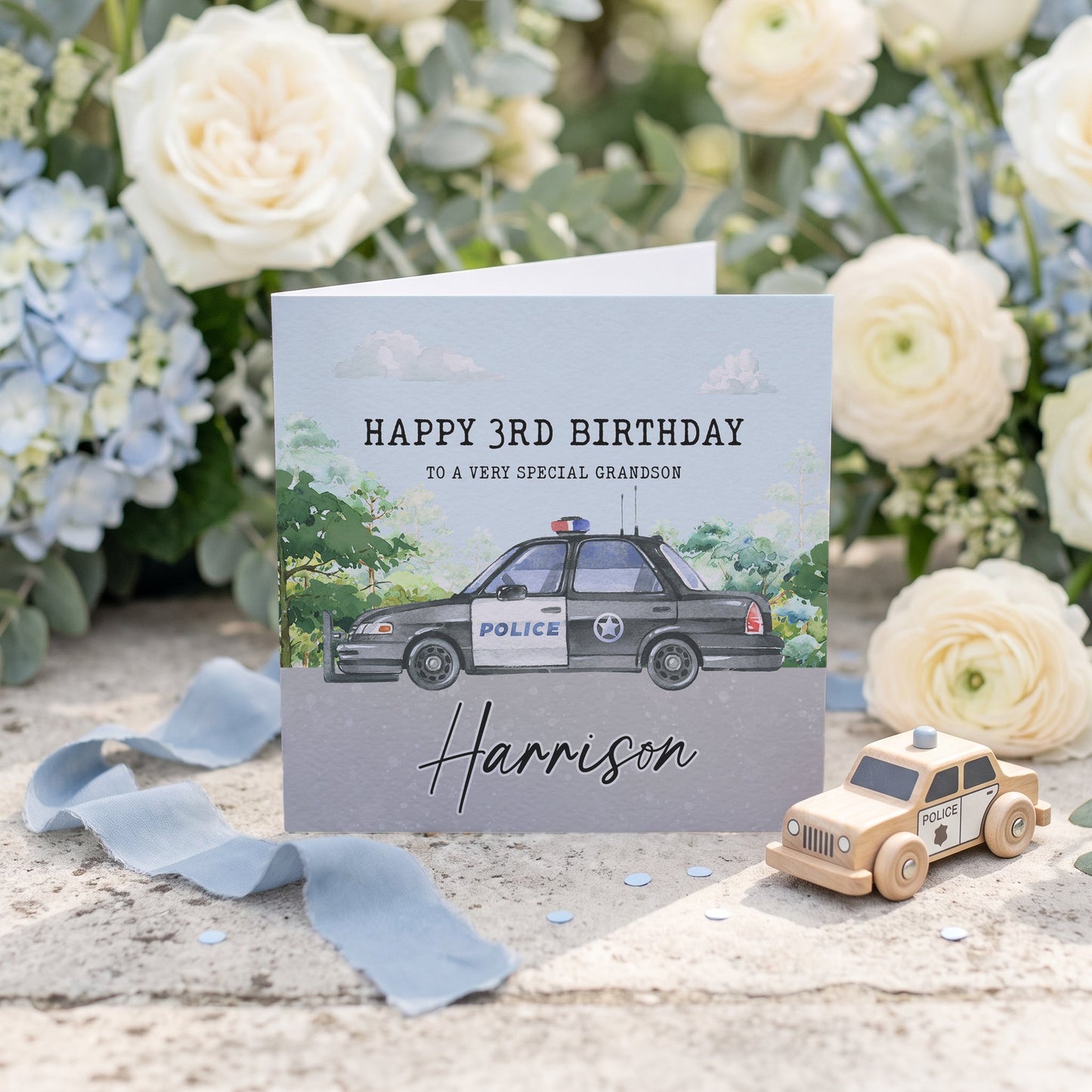 Personalized Police Car Birthday Card with Custom Age - Pretty Gifted