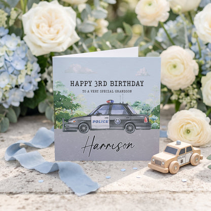 Personalized Police Car Birthday Card with Custom Age - Pretty Gifted