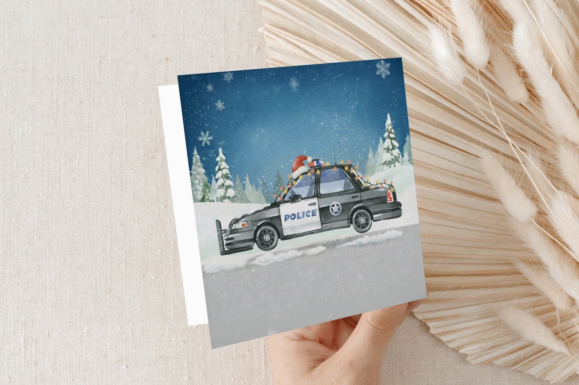 Personalized Police Car Christmas Card for Boys, Holiday - Pretty Gifted