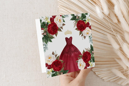 Personalized Quinceanera Card, Burgundy Floral Keepsake Gift - Pretty Gifted