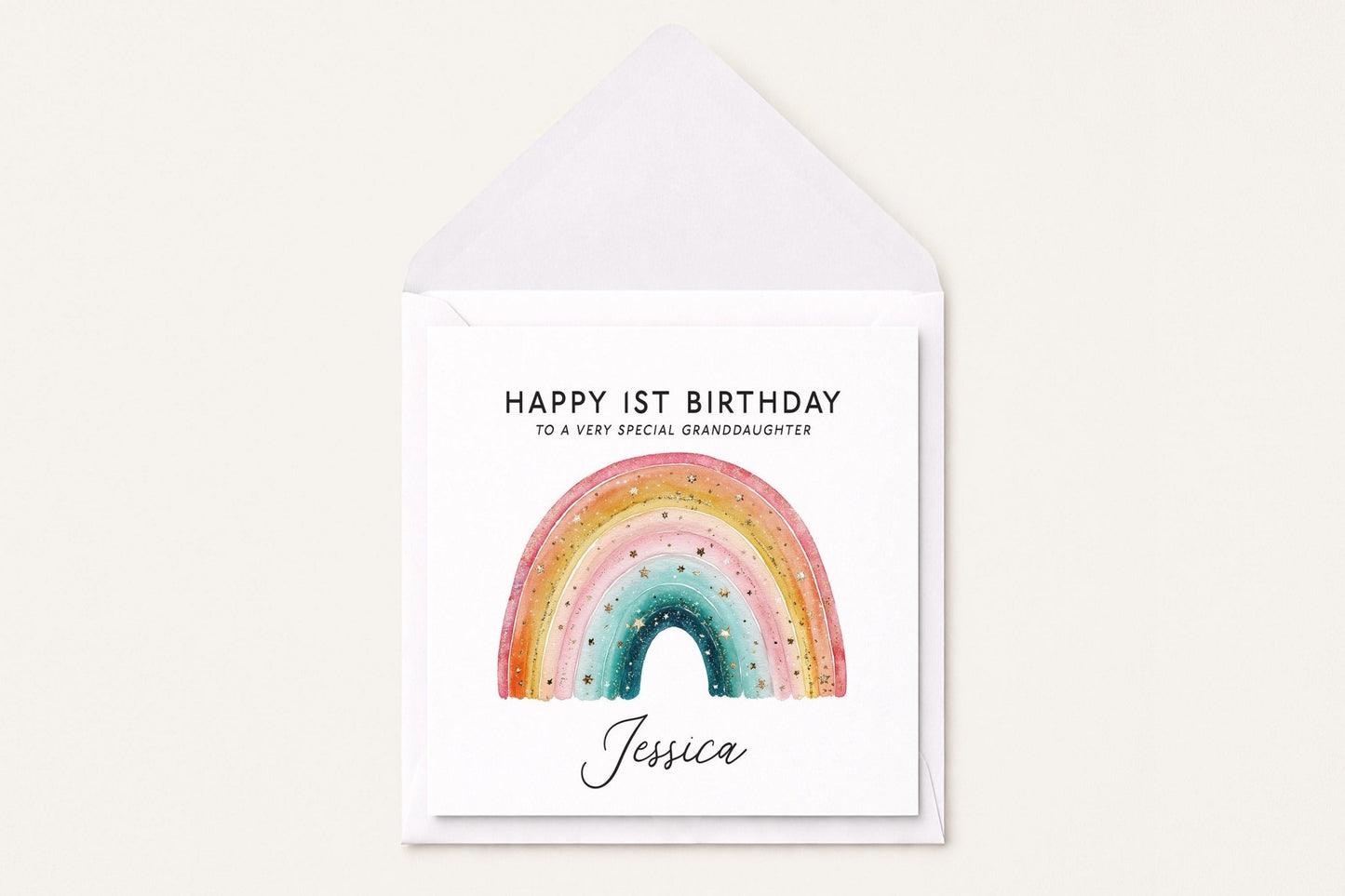 Personalized Rainbow Birthday Card, Pastel Watercolor Kids Gift - Pretty Gifted