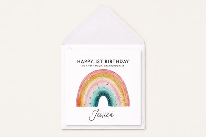 Personalized Rainbow Birthday Card, Pastel Watercolor Kids Gift - Pretty Gifted