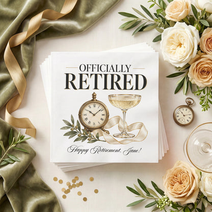 Personalized Retirement Napkins | Officially Retired - Pretty Gifted