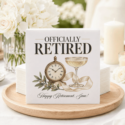 Personalized Retirement Napkins | Officially Retired - Pretty Gifted