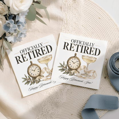 Personalized Retirement Napkins | Officially Retired - Pretty Gifted