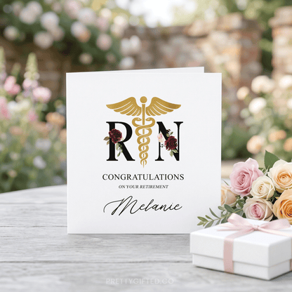 Personalized RN Retirement Card – Nurse Retirement Congratulations Card with Custom Name - Pretty Gifted