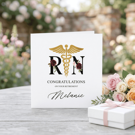Personalized RN Retirement Card – Nurse Retirement Congratulations Card with Custom Name - Pretty Gifted
