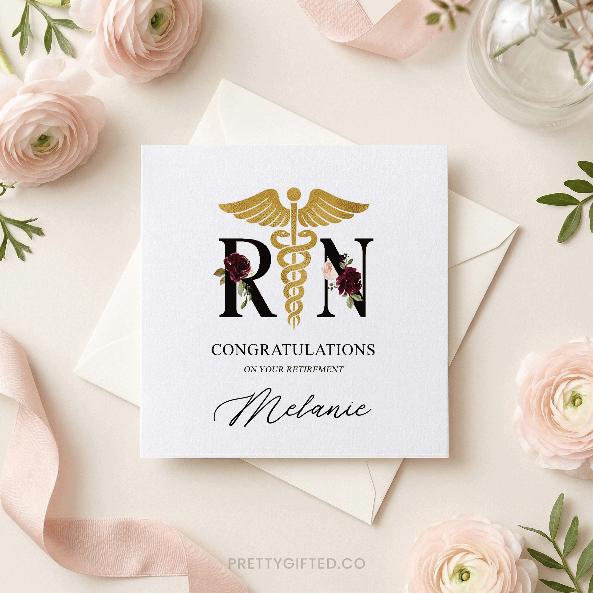 Personalized RN Retirement Card – Nurse Retirement Congratulations Card with Custom Name - Pretty Gifted