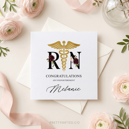 Personalized RN Retirement Card – Nurse Retirement Congratulations Card with Custom Name - Pretty Gifted