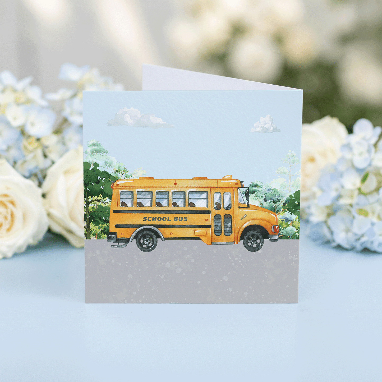 Personalized School Bus Birthday Card, Custom Kids Card for Son, Grandson, or Nephew – Any Age, 5x5 Folded Card with Envelope - Pretty Gifted