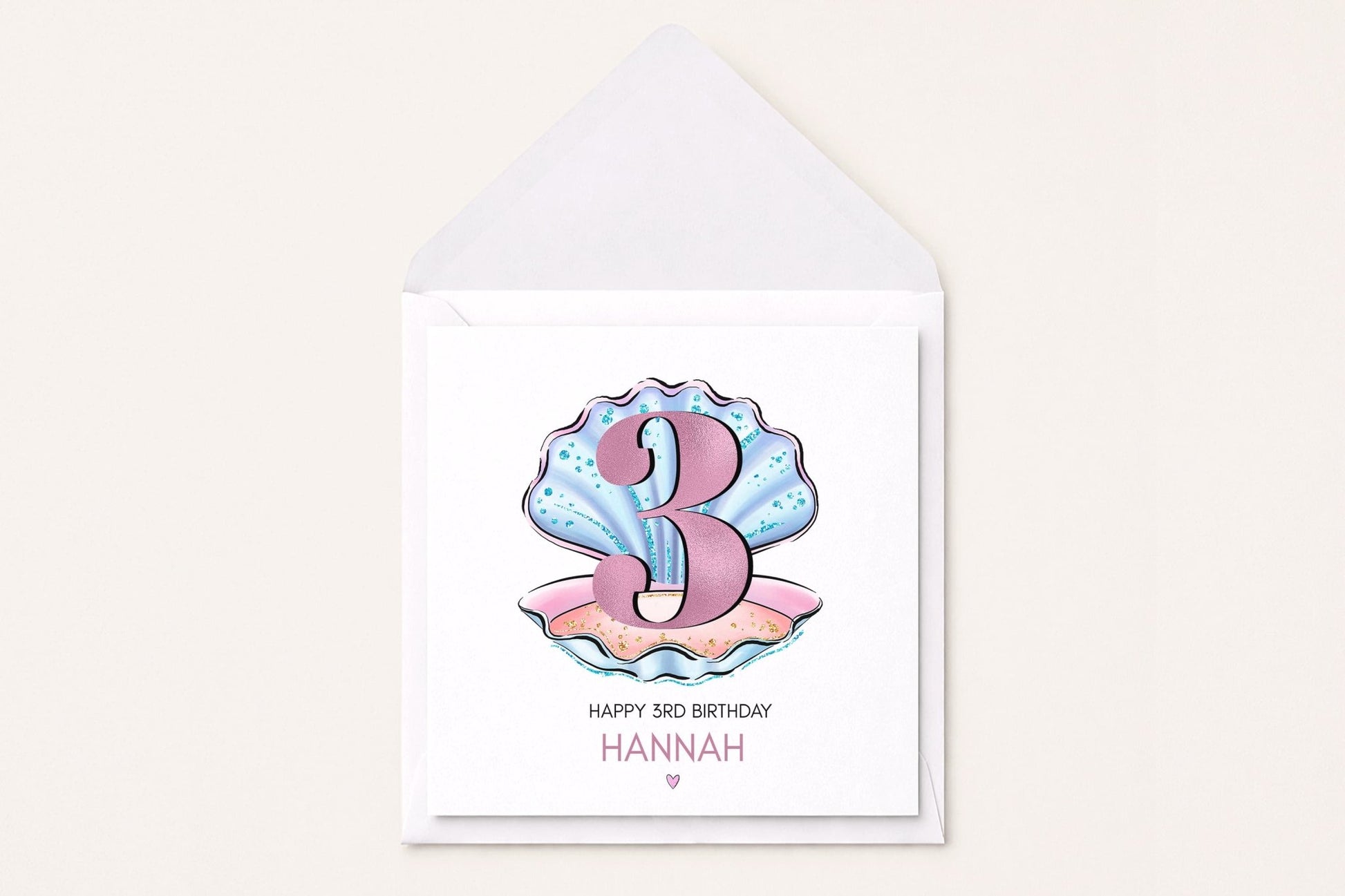Personalized Seashell Birthday Card, Mermaid Themed Card for Girls Any Age - Pretty Gifted