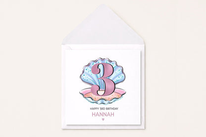 Personalized Seashell Birthday Card, Mermaid Themed Card for Girls Any Age - Pretty Gifted