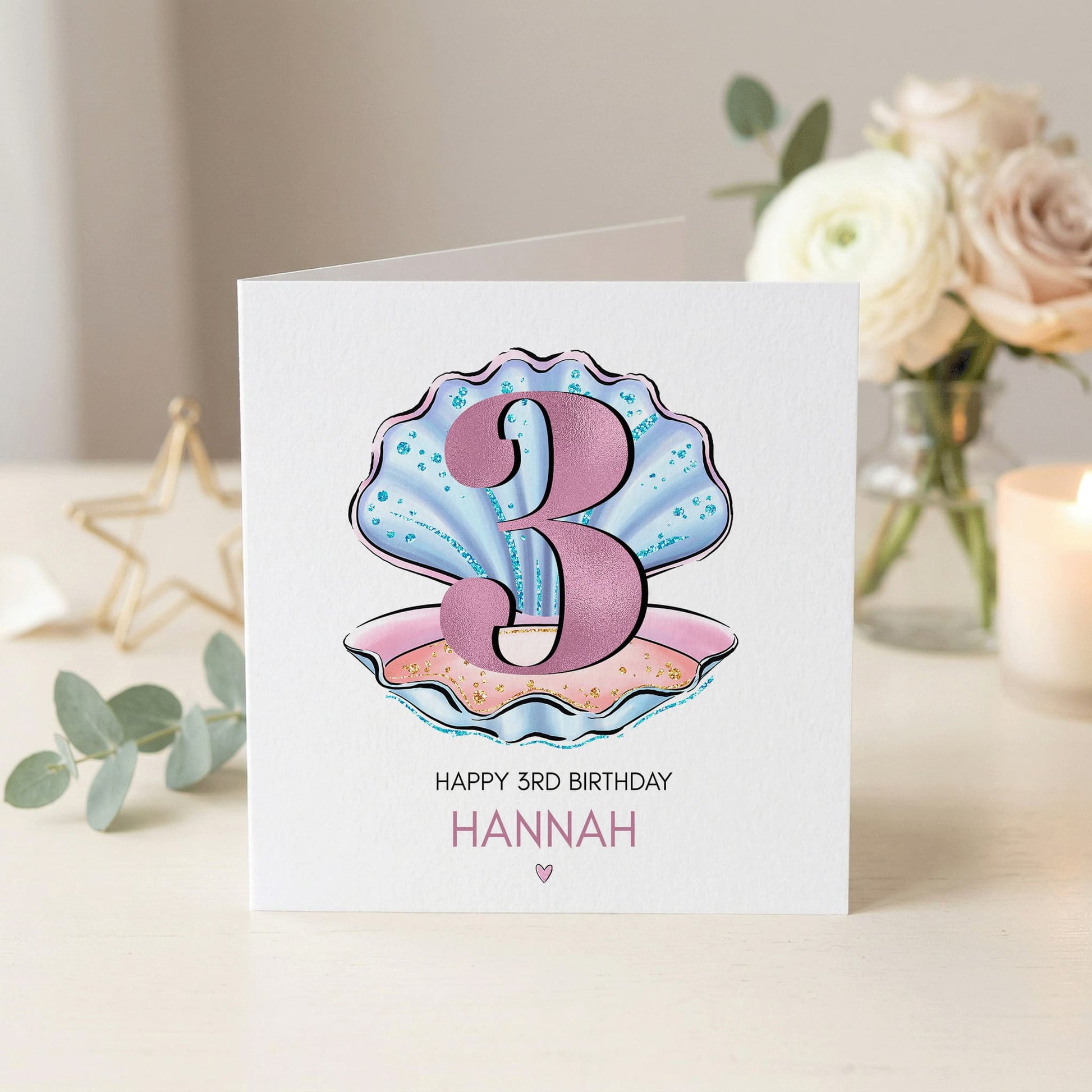 Personalized Seashell Birthday Card, Mermaid Themed Card for Girls Any Age - Pretty Gifted