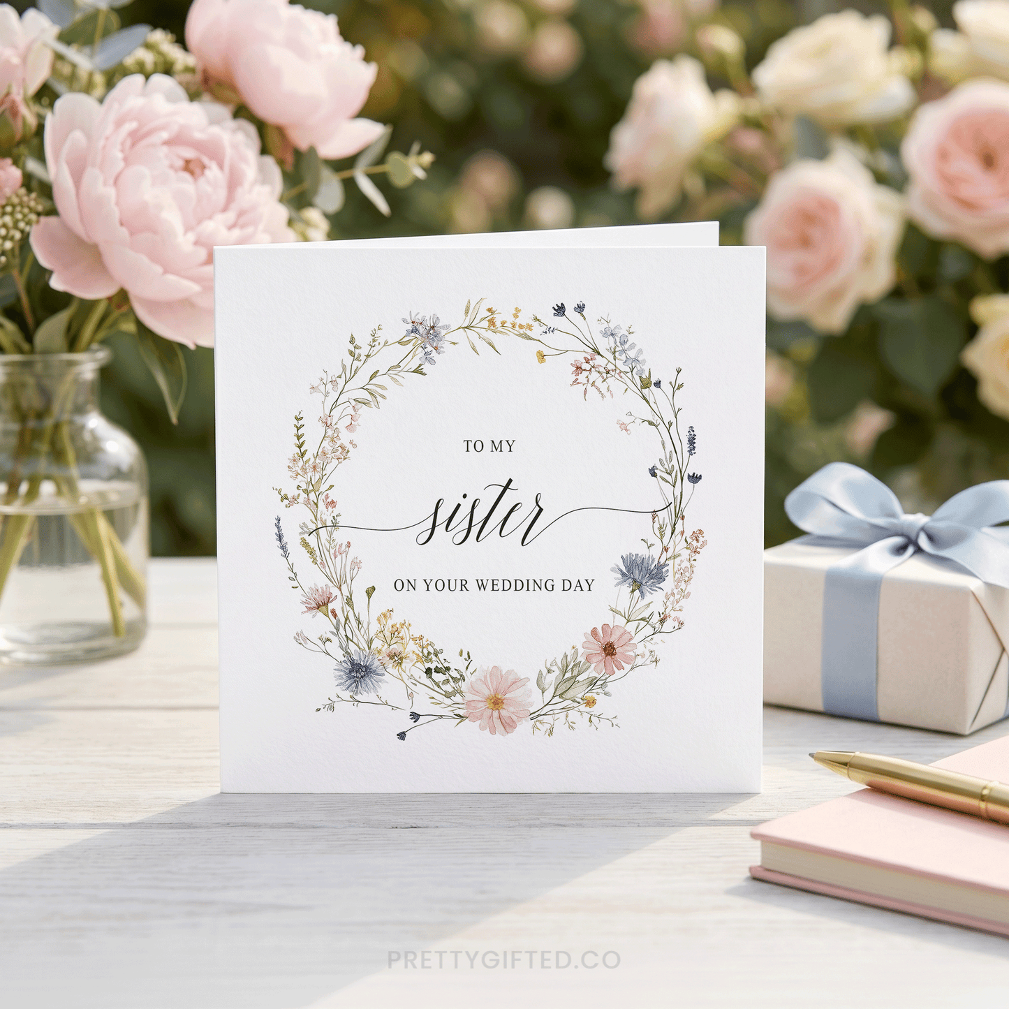 Personalized Sister of the Bride Wildflower Wedding Card - Pretty Gifted