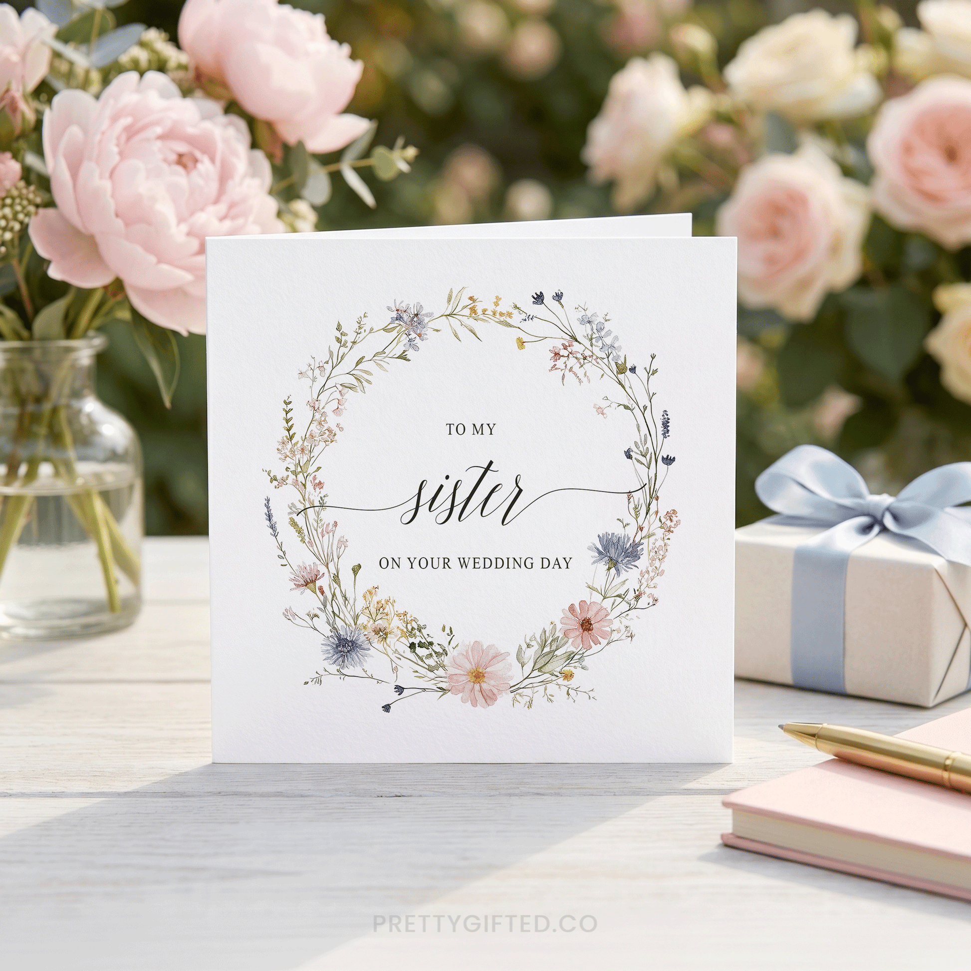 Personalized Sister of the Bride Wildflower Wedding Card - Pretty Gifted
