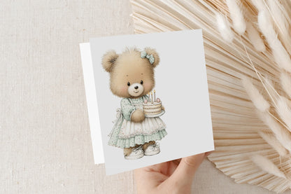 Personalized Teddy Bear Birthday Card, Girls Keepsake Gift - Pretty Gifted