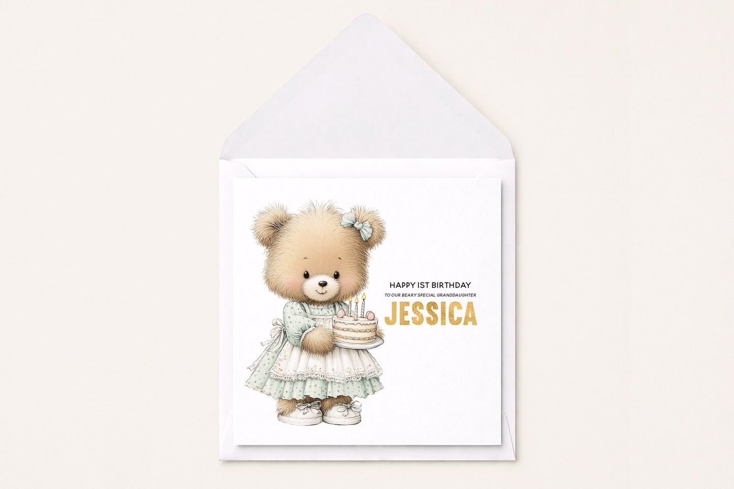 Personalized Teddy Bear Birthday Card, Girls Keepsake Gift - Pretty Gifted