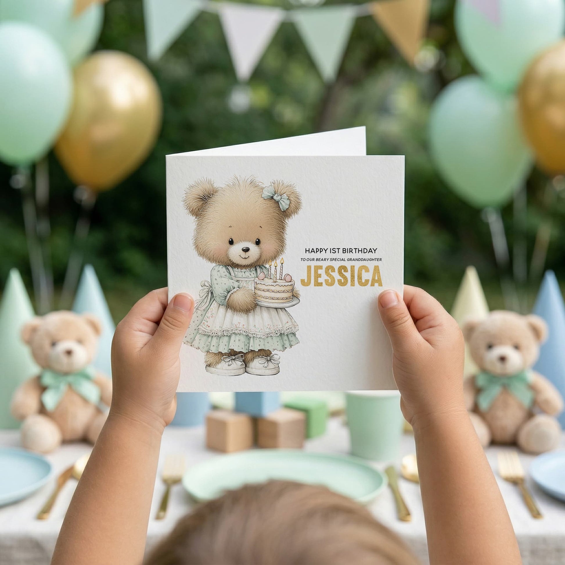 Personalized Teddy Bear Birthday Card, Girls Keepsake Gift - Pretty Gifted
