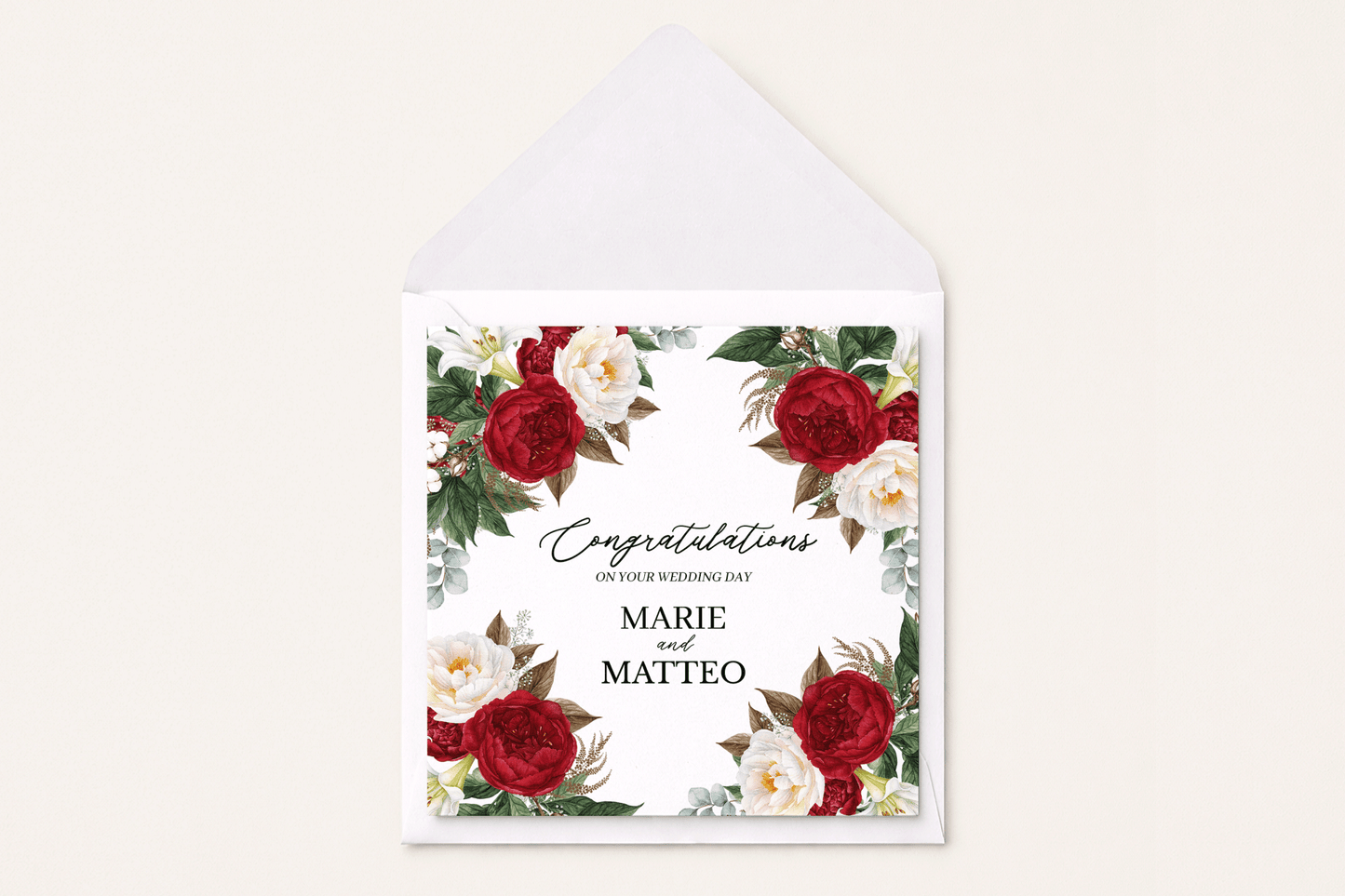 Personalized Wedding Card, Burgundy Floral Couple Keepsake - Pretty Gifted