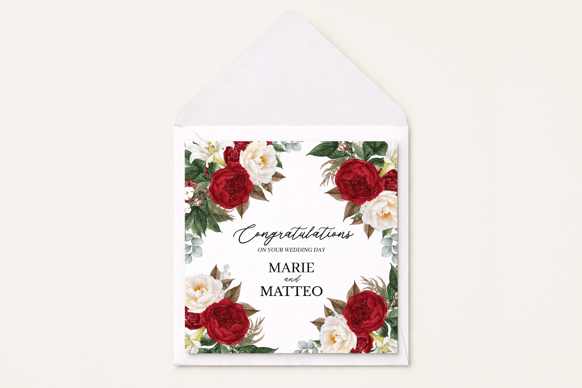 Personalized Wedding Card, Burgundy Floral Couple Keepsake - Pretty Gifted