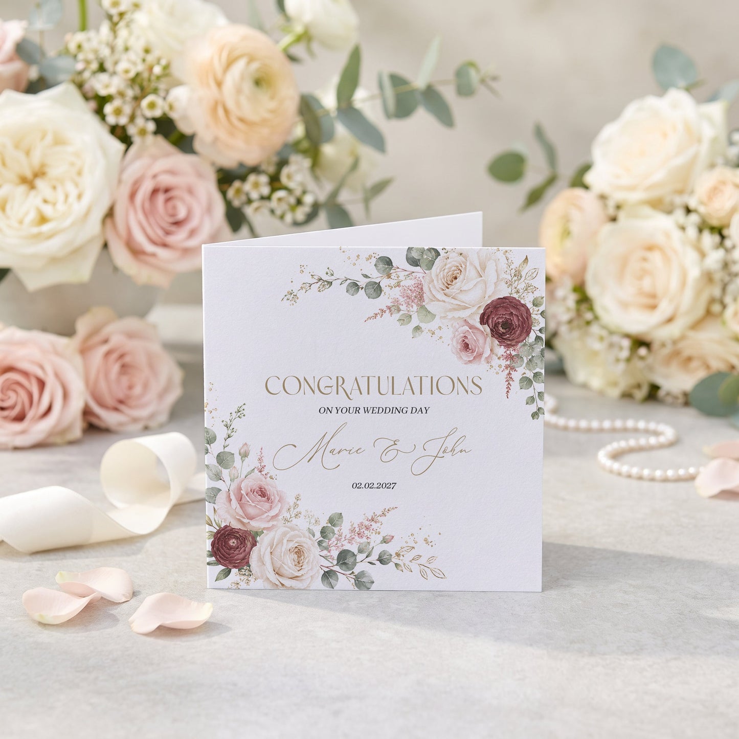 Personalized Wedding Card – Elegant Floral Congratulations on Your Wedding Day Card - Pretty Gifted
