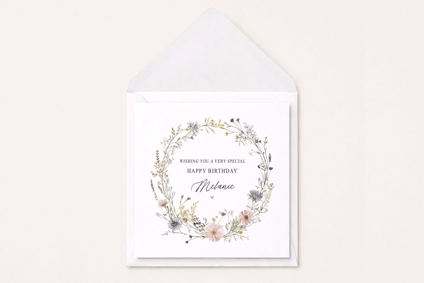 Personalized Wildflower Birthday Card, Floral Wreath Keepsake Gift for Her - Pretty Gifted