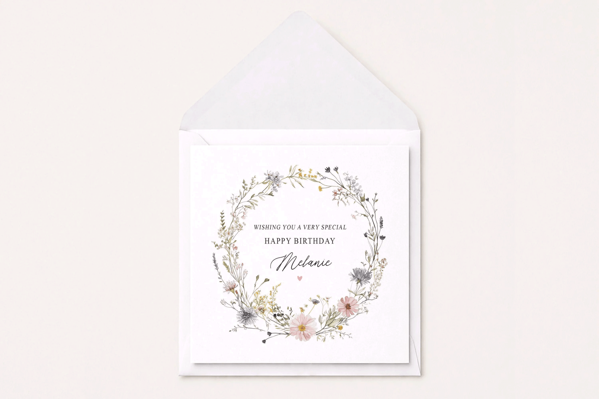 Personalized Wildflower Birthday Card, Floral Wreath Keepsake Gift for Her - Pretty Gifted