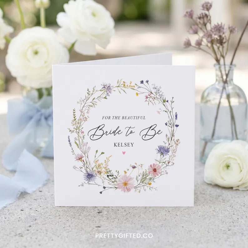 Personalized Wildflower Bridal Shower Card – Custom Bride to Be Card with Name - Pretty Gifted