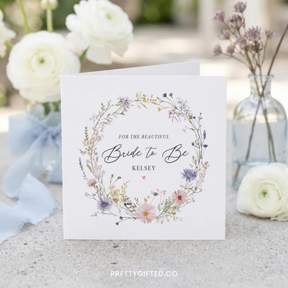Personalized Wildflower Bridal Shower Card – Custom Bride to Be Card with Name - Pretty Gifted