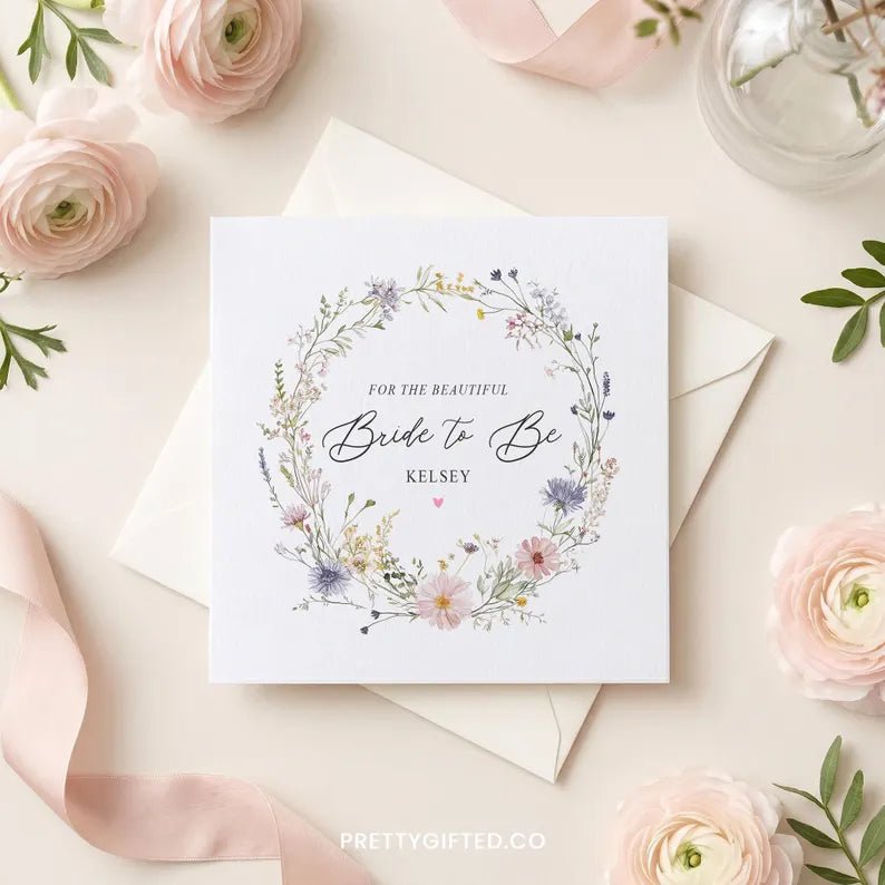 Personalized Wildflower Bridal Shower Card – Custom Bride to Be Card with Name - Pretty Gifted
