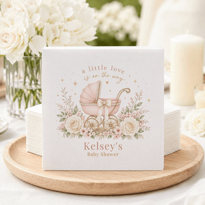 Pink Baby Carriage Blush Floral Baby Shower Napkins - Pretty Gifted