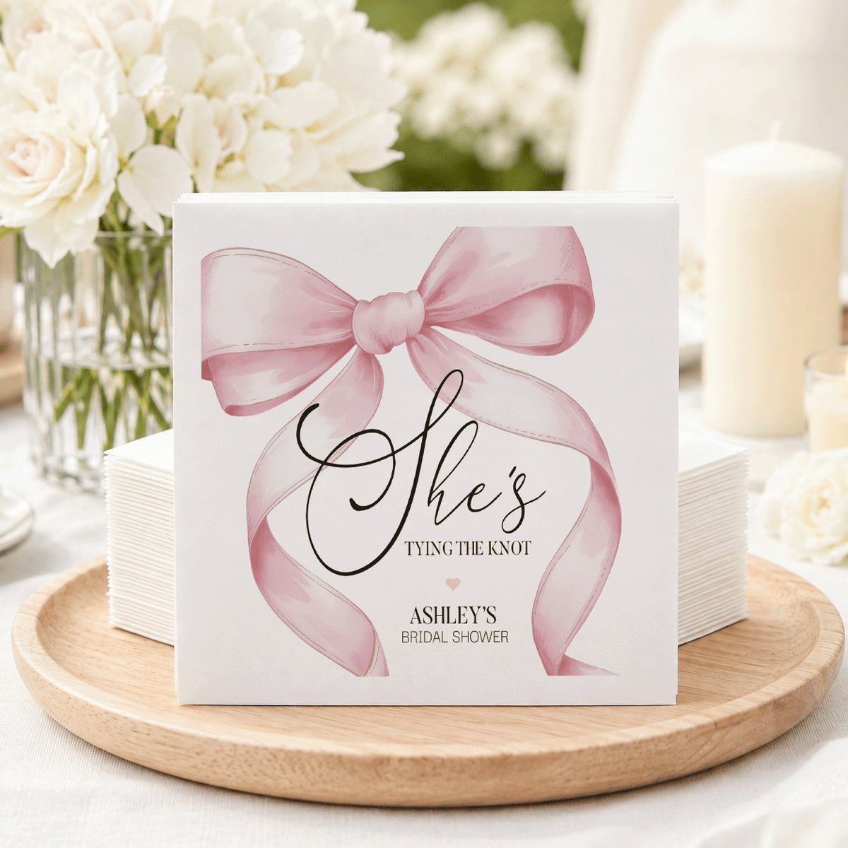 Pink Bow Bridal Shower Napkins, Personalized Coquette Style - Pretty Gifted