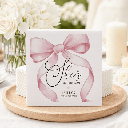 Pink Bow Bridal Shower Napkins, Personalized Coquette Style - Pretty Gifted