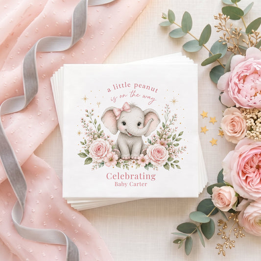 Pink Elephant Personalized Baby Shower Napkins - Pretty Gifted