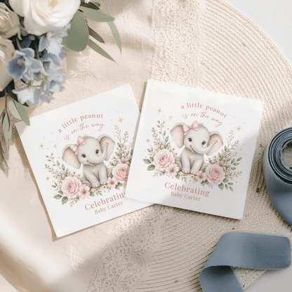 Pink Elephant Personalized Baby Shower Napkins - Pretty Gifted